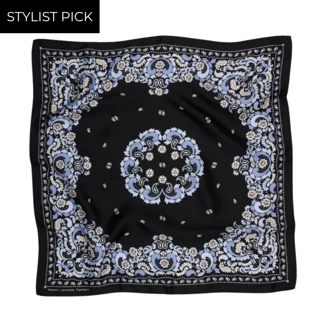 Small Bandana Flowers Silk in Black