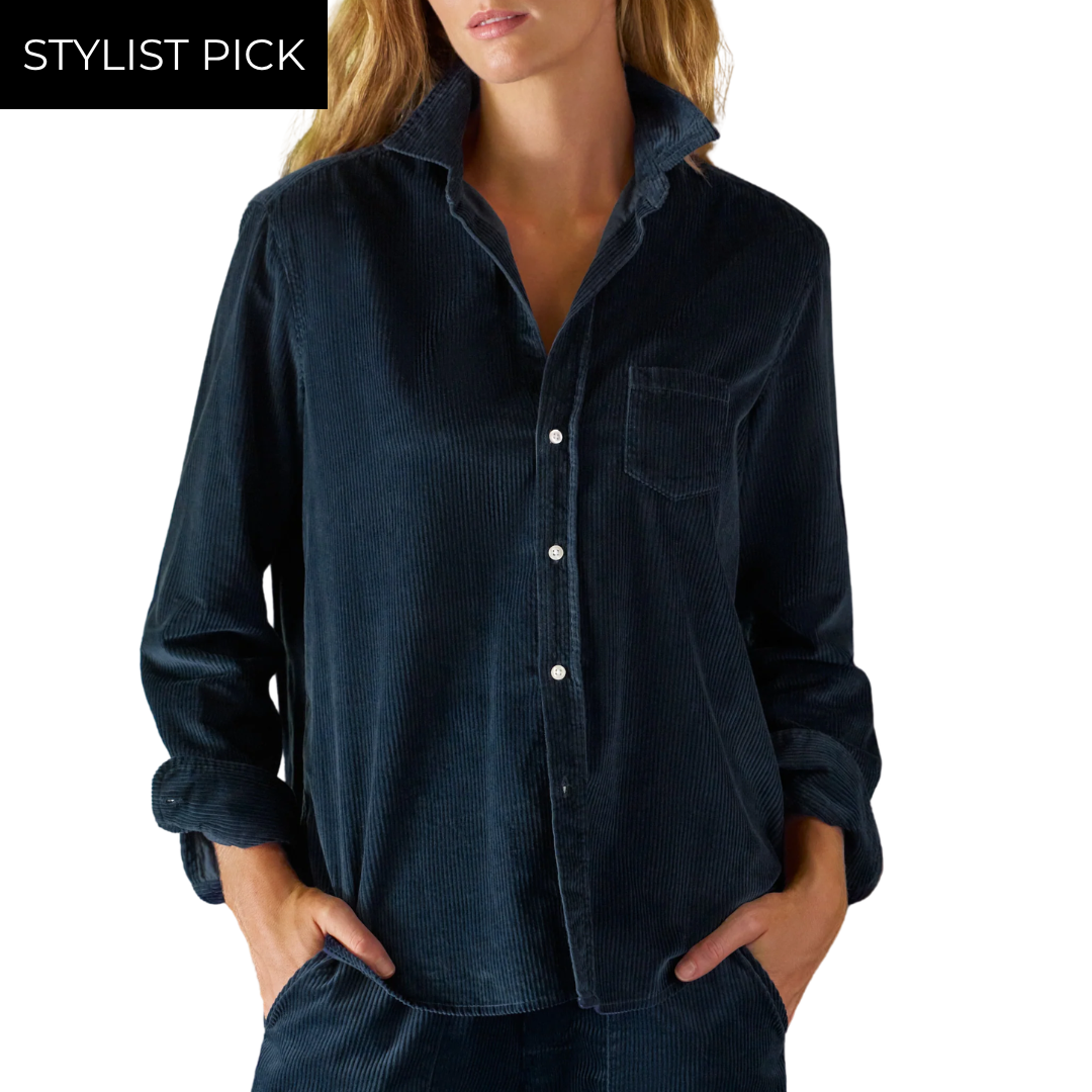 Eileen Relaxed Button-Up Shirt in Classic Navy Corduroy