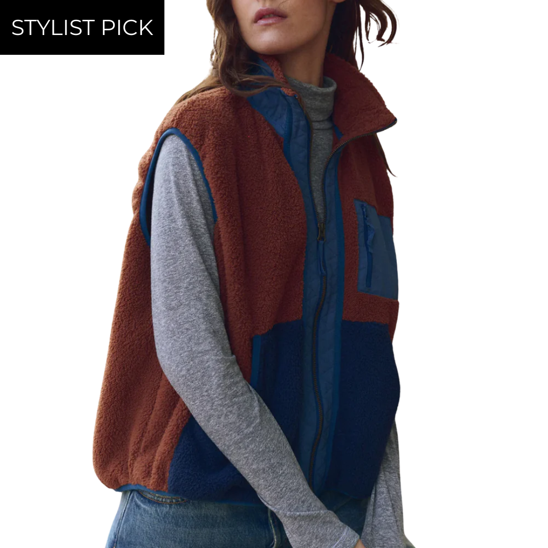 Plush Tundra Vest in Chocolate & Navy