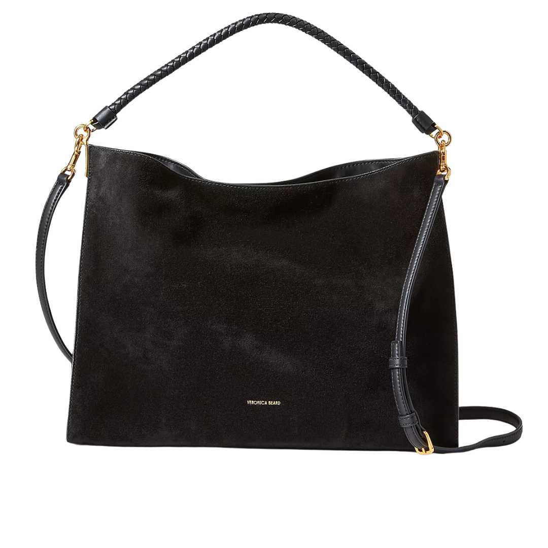 Vida Suede Shoulder Bag in Black
