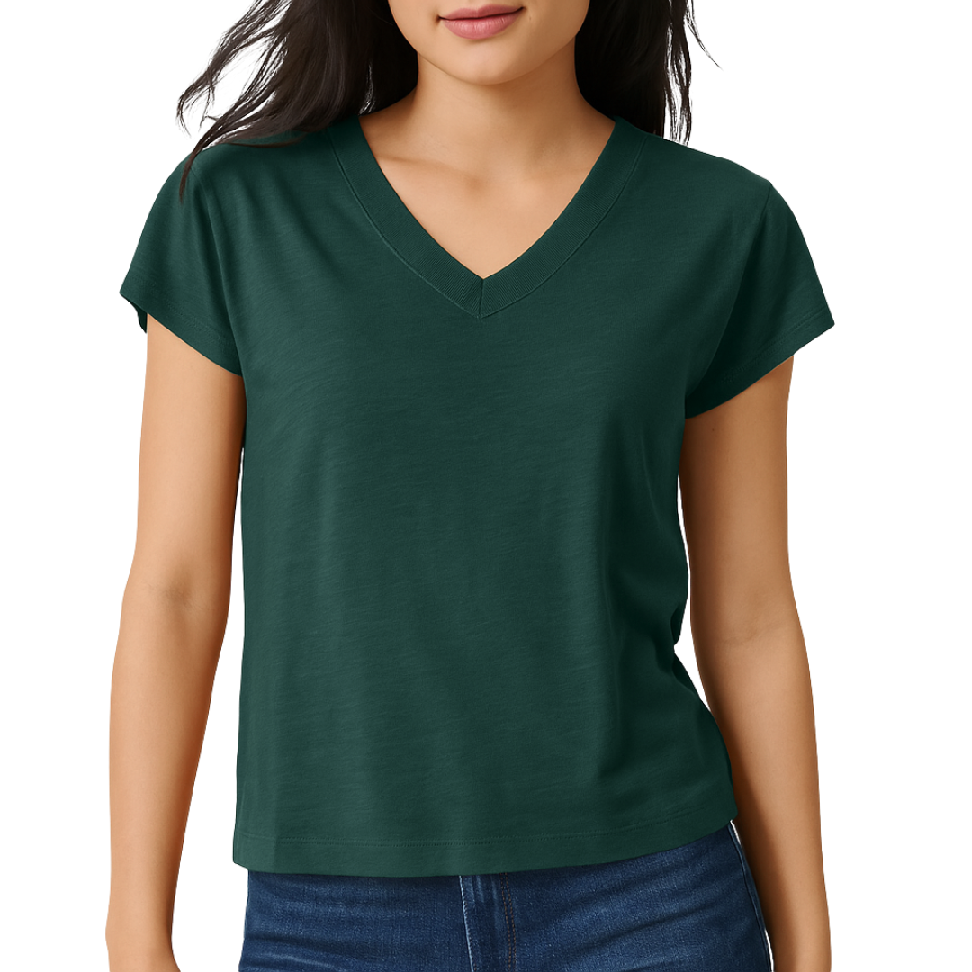 Relaxed Short Sleeve V-Neck in Spruce