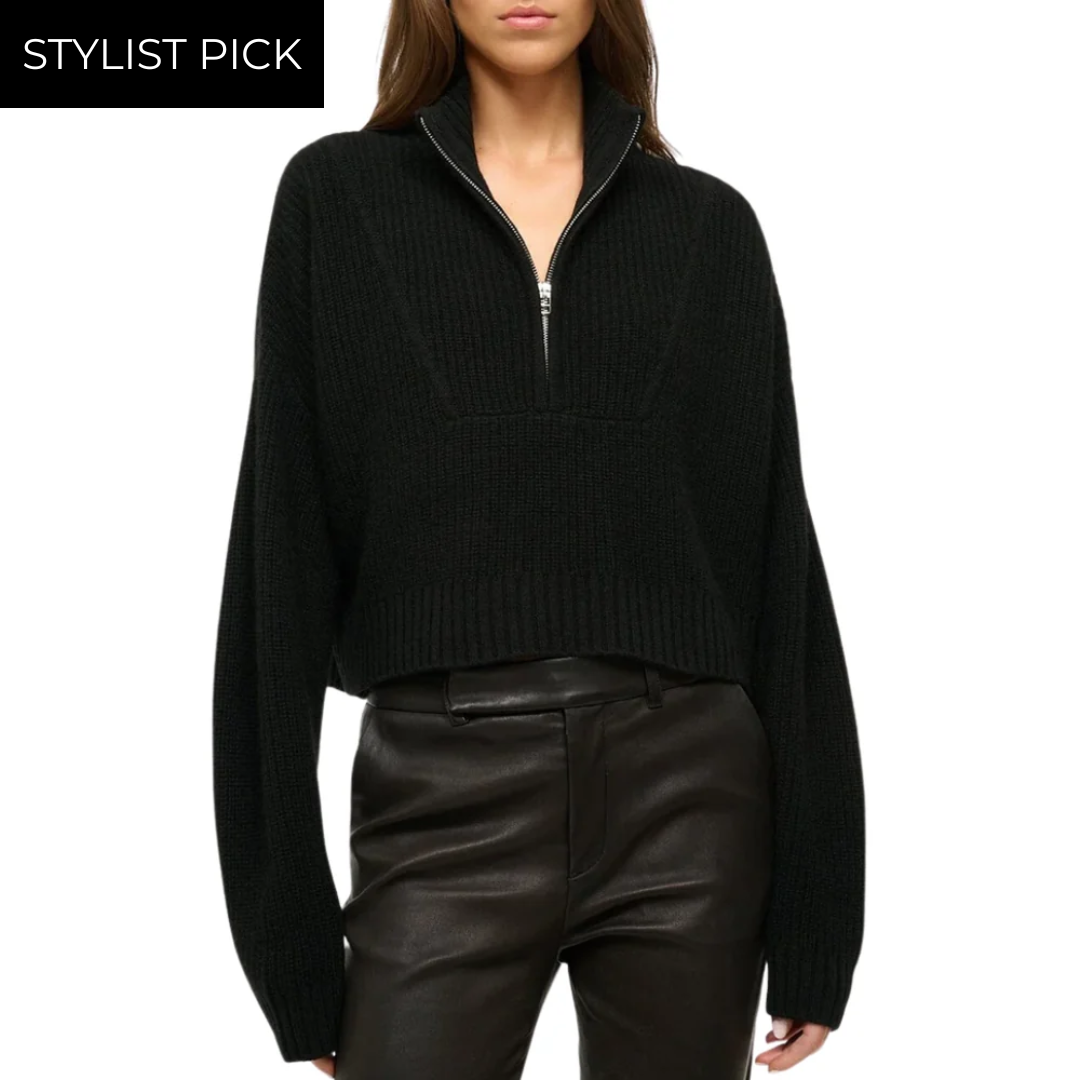 Cropped Hampton Cashmere Sweater in Black