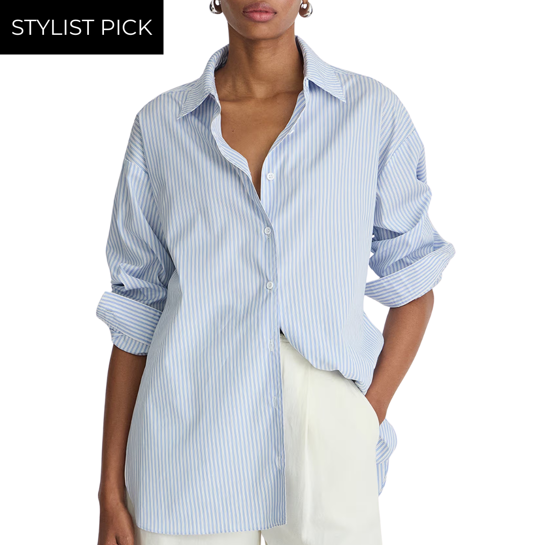 Isolde Button Down in Blue and White Stripes