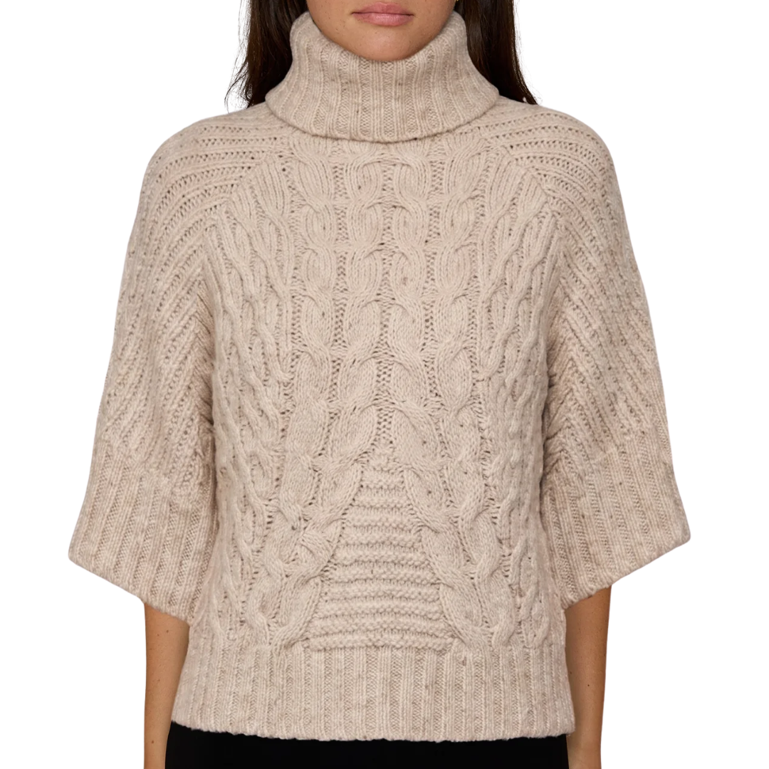 Chunky Cable Tabard Relaxed Turtleneck in Wild Rice
