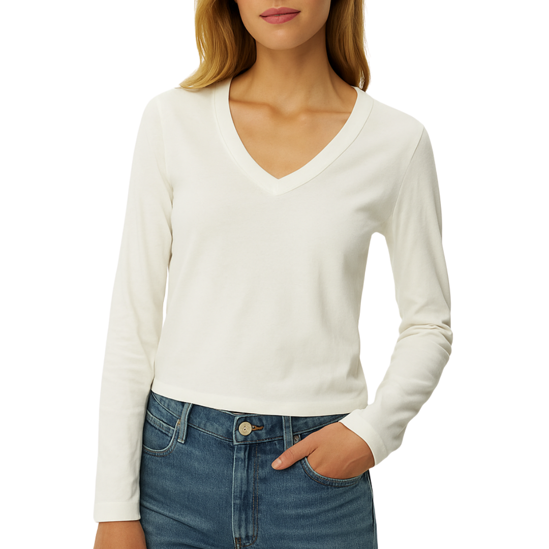 Brea Cropped V-Neck Tee in Chalk