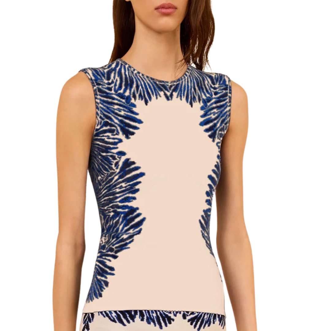 Aylin Sleeveless Knit Jacquard Top in Ocean