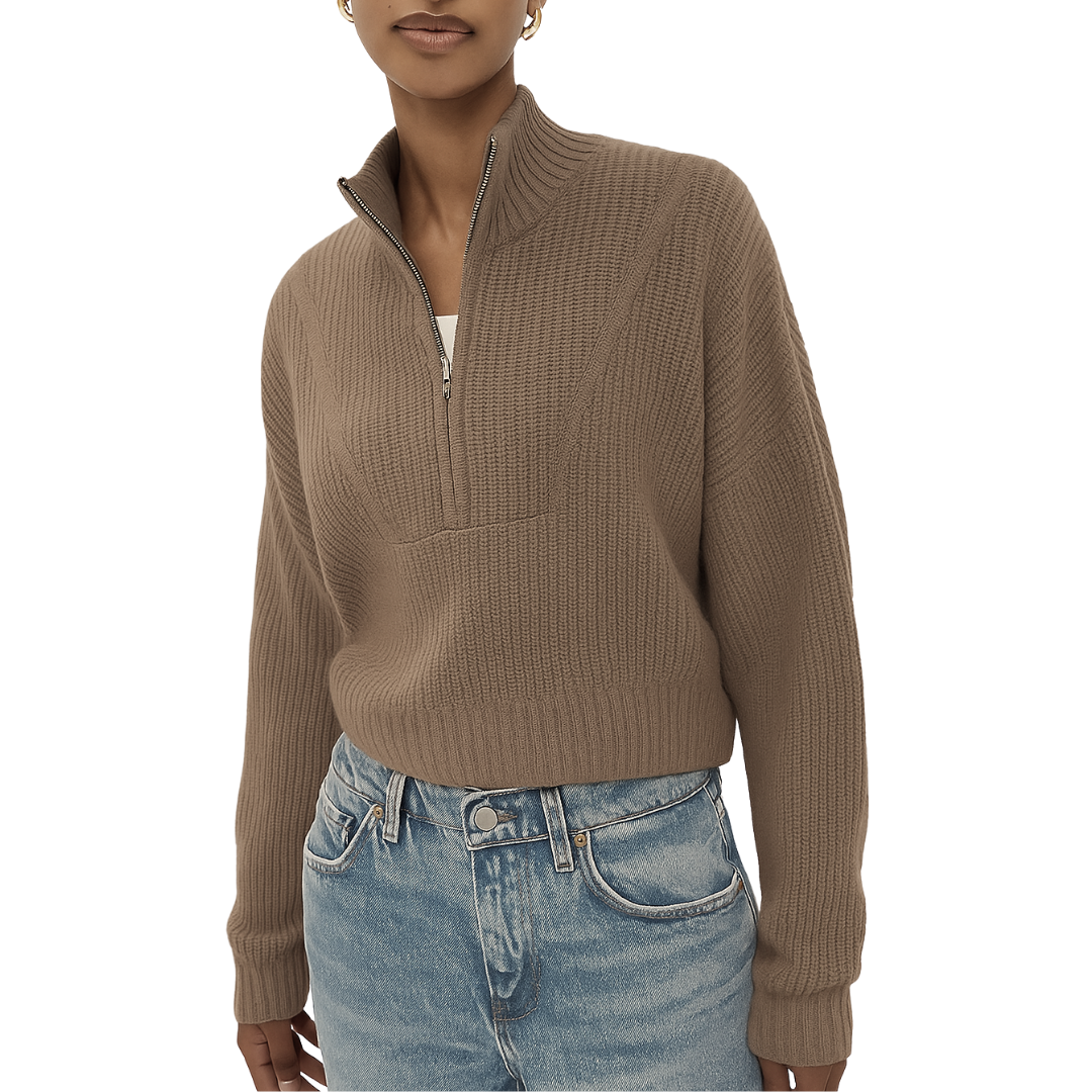 Cropped Hampton Cashmere Sweater in Truffle