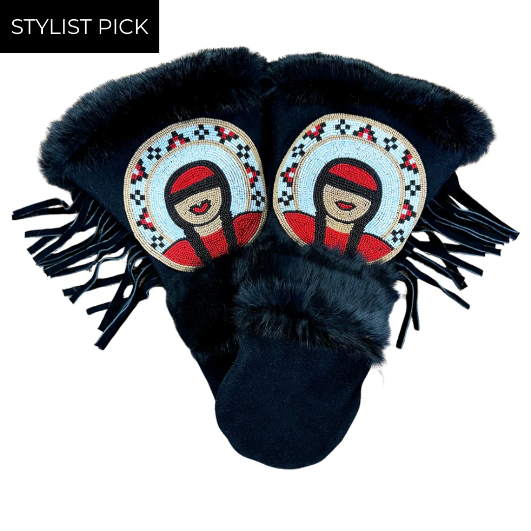 Sings Alone Mittens in Black