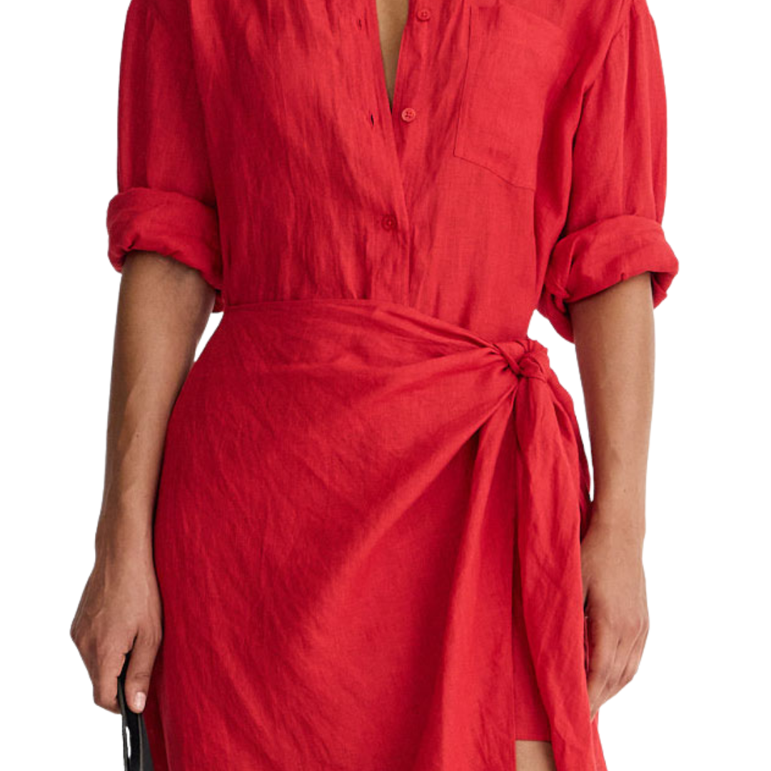 Alessandra Sarong Shirt Dress in Red