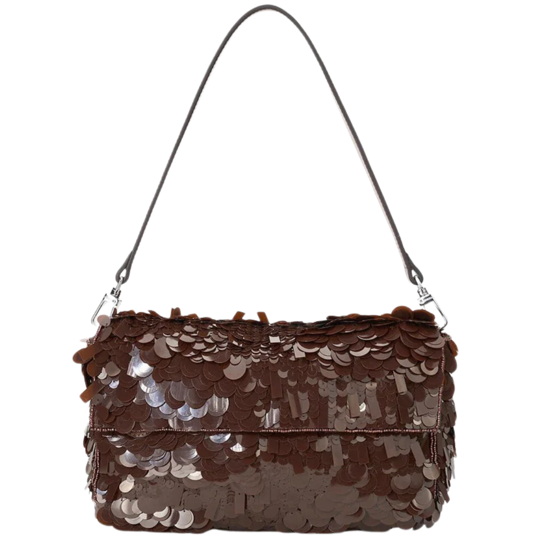 Timmy Convertible Shoulder Bag in Cacao Sequins