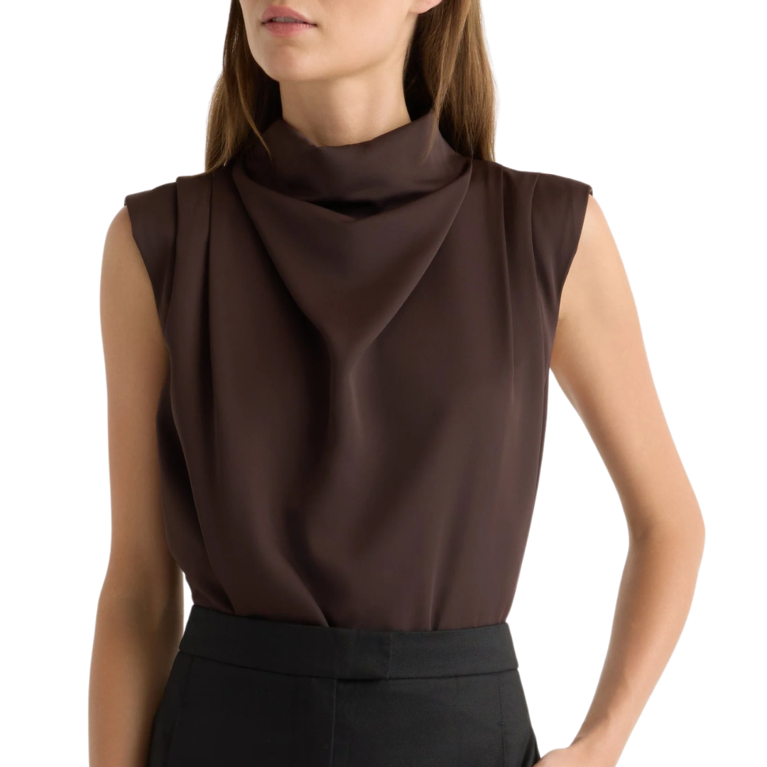Allegra Gathered-Neck Sleeveless Blouse in Plum