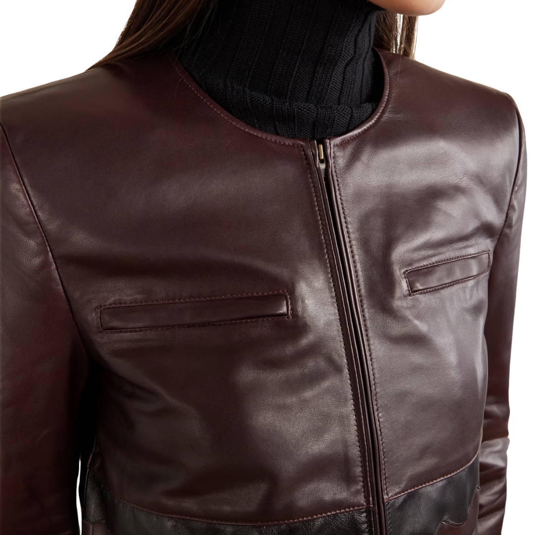 Callisto Leather Shirt Jacket in Mahogany Colorblock