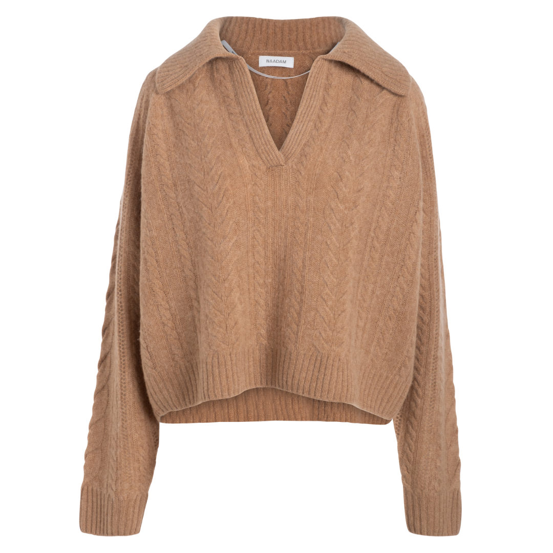 Cashmere Cable Polo in Camel