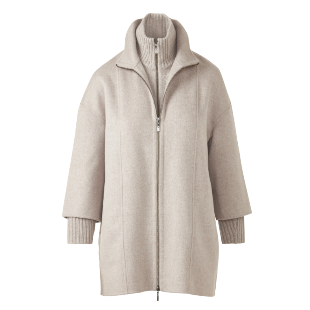 Knit Insert Zip Mock Coat in Taupe