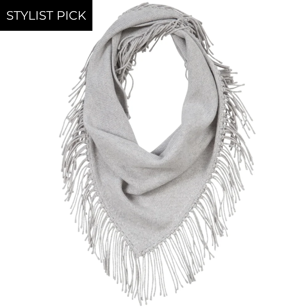 Fringe Triangle Scarf in Light Heather Grey