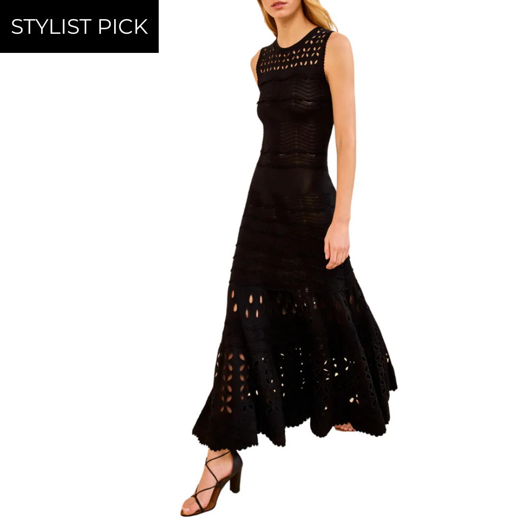 Lakshmi Eyelet Knit Dress in Noir