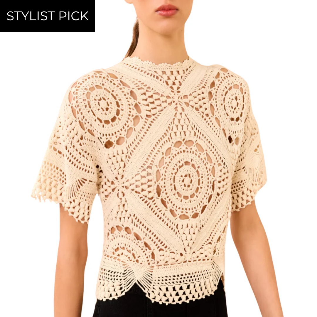 Maddalena Hand Crochet Top in Cowrie