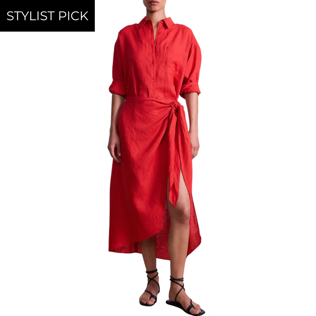 Alessandra Sarong Shirt Dress in Red