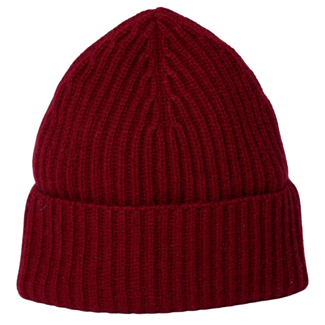 Cashmere Rib Beanie in Burgundy