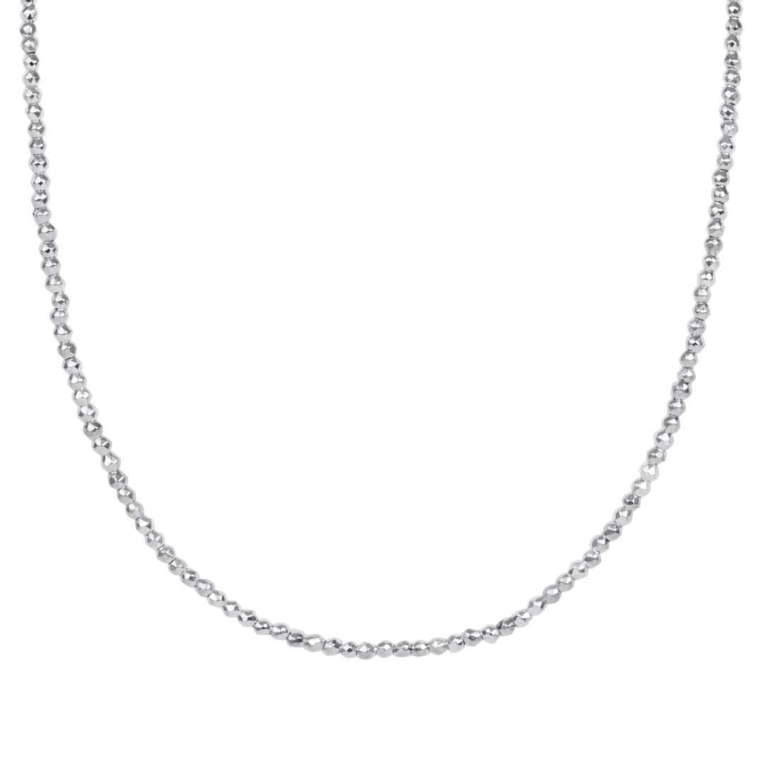15" Choker Bright Silver Faceted Hematite 2mm Bead