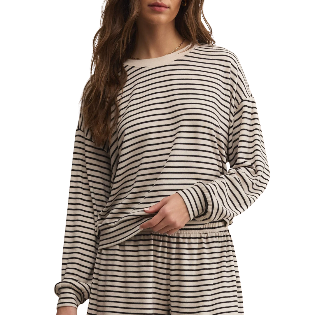 Luxe Stripe Long Sleeve Top in Crystal
