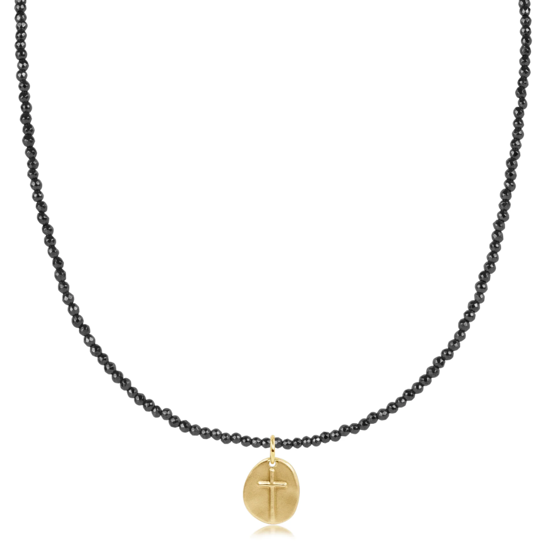 17" Choker Faceted Hematite 2mm- Inspire Small Gold Charm