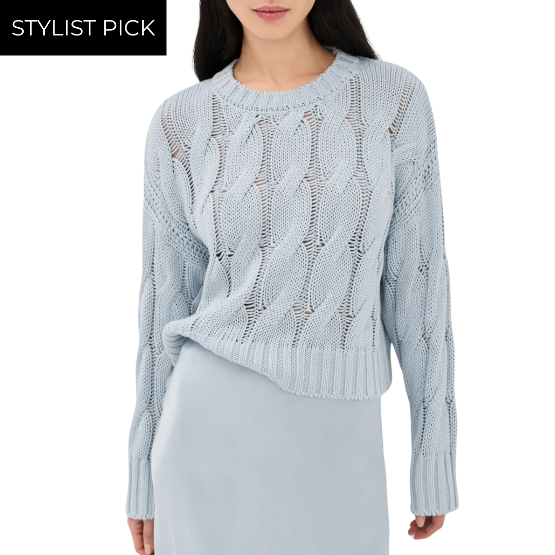 Tristan D Crewneck Cable Pullover in Whisper