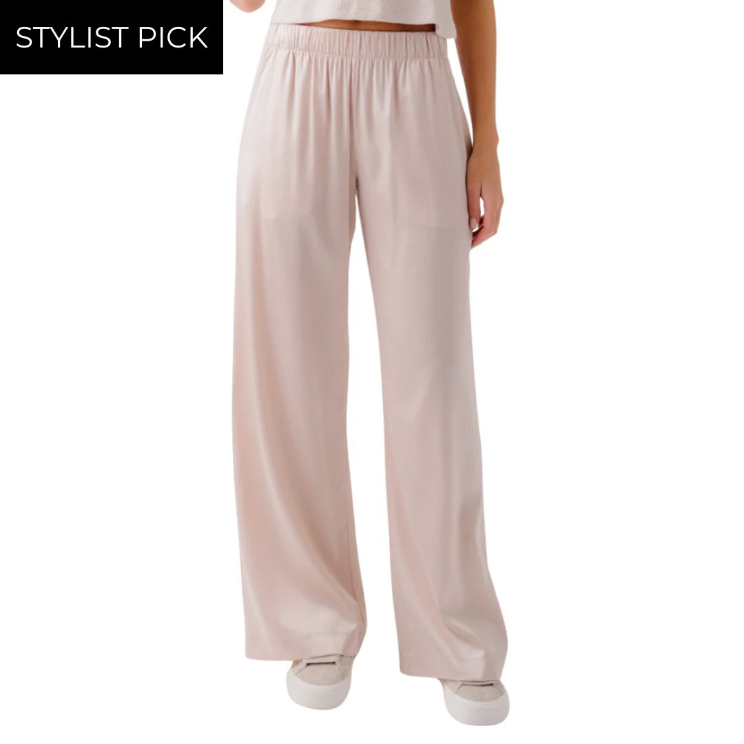Brynn High Rise Pull On Wide Leg Silk Pant in Lunar