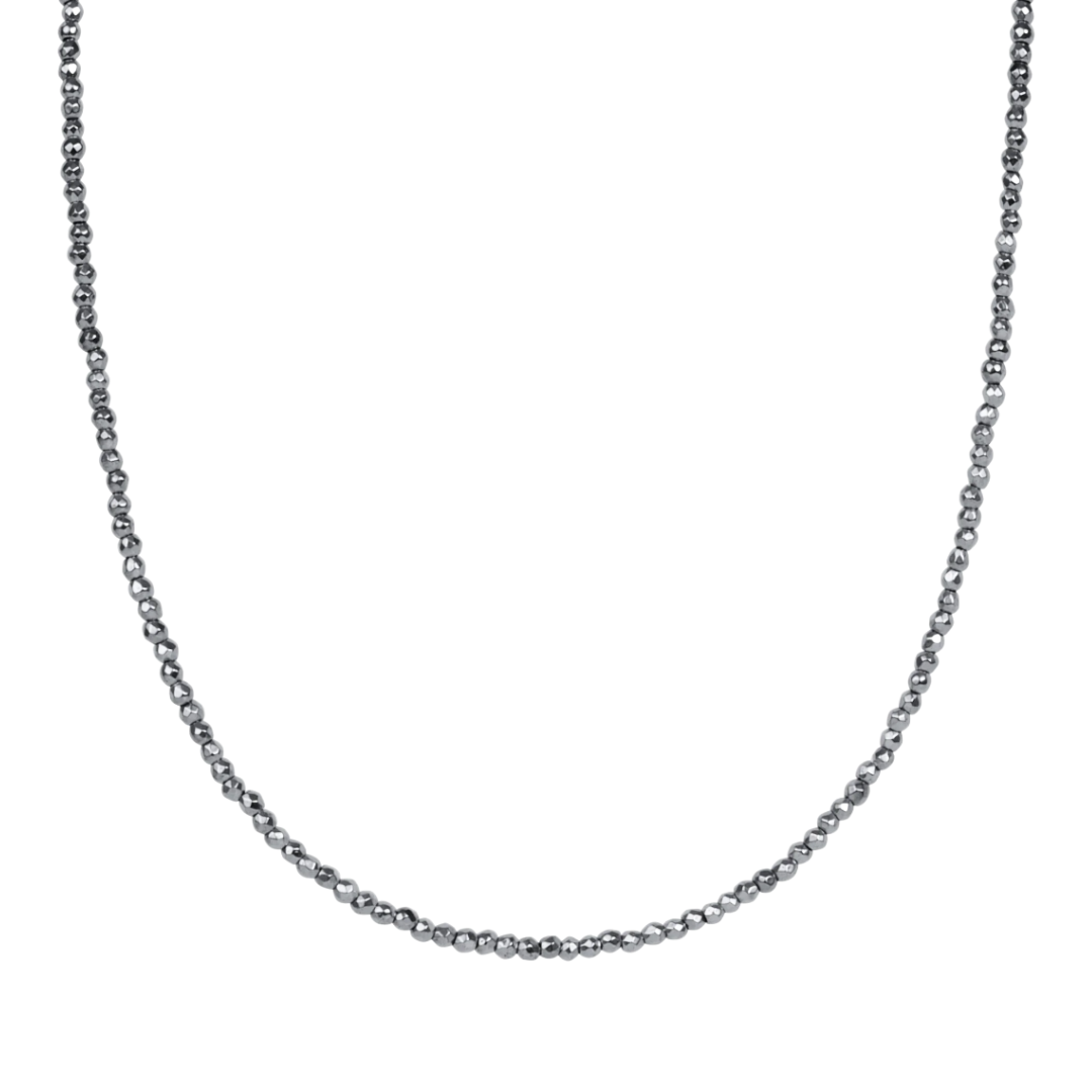 15" Choker Silver Faceted Hematite 2mm Bead