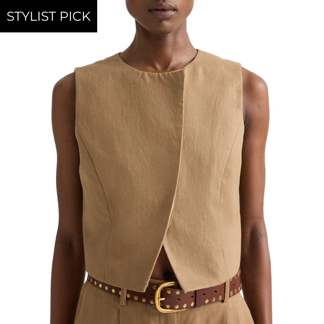 High Neck Hidden Placket Vest in Ermine