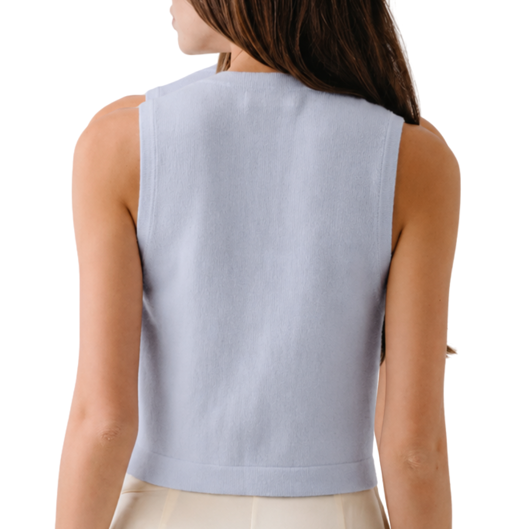 Callie Cashmere V-Neck Tank Vest in Whisper