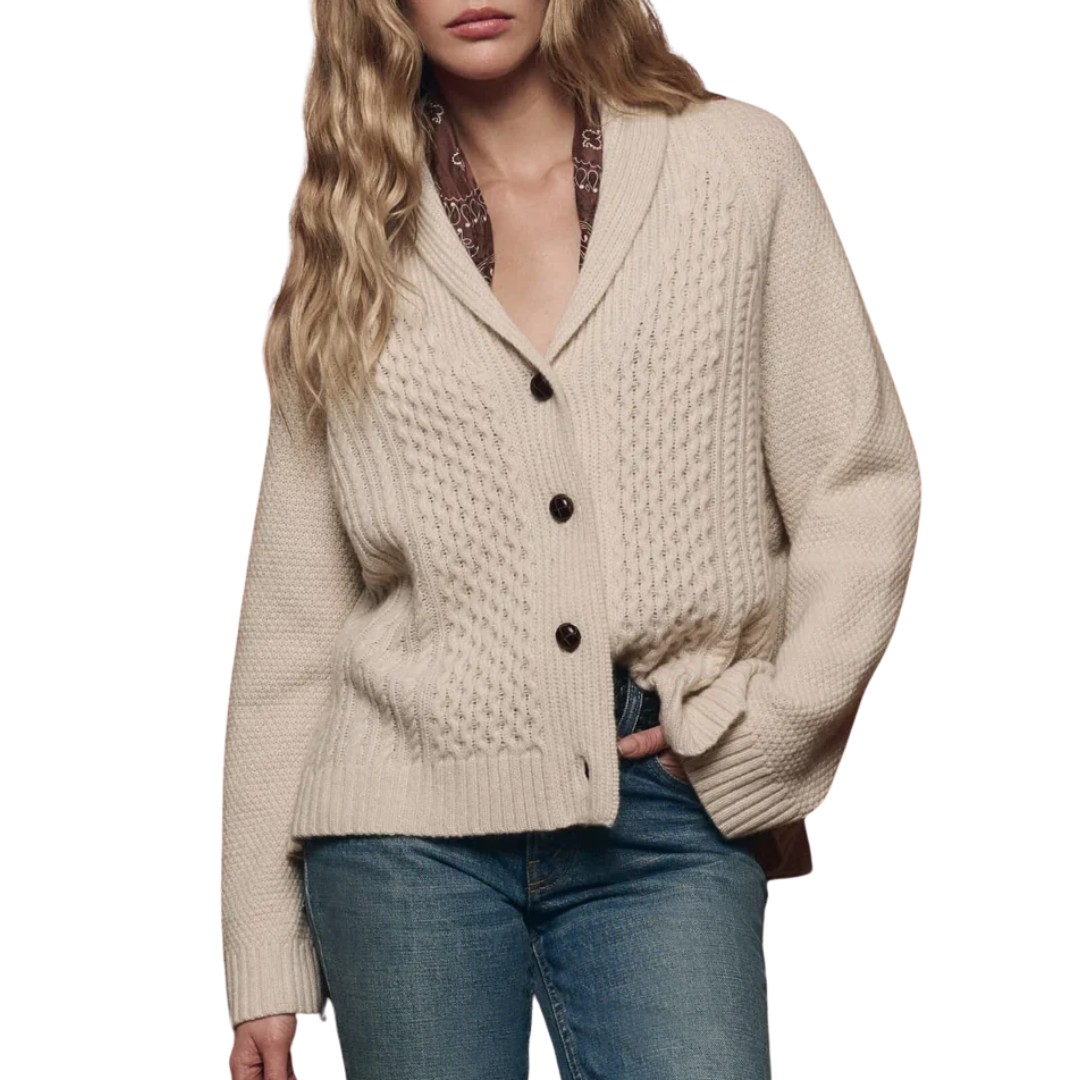 The Cashmere Cable Lodge Cardigan in Cream