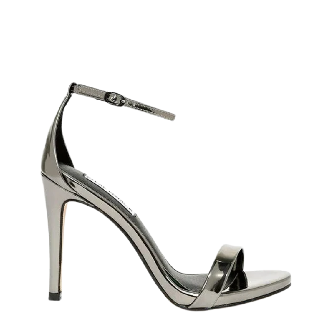 Stecy Ankle Strap Heels in Pewter