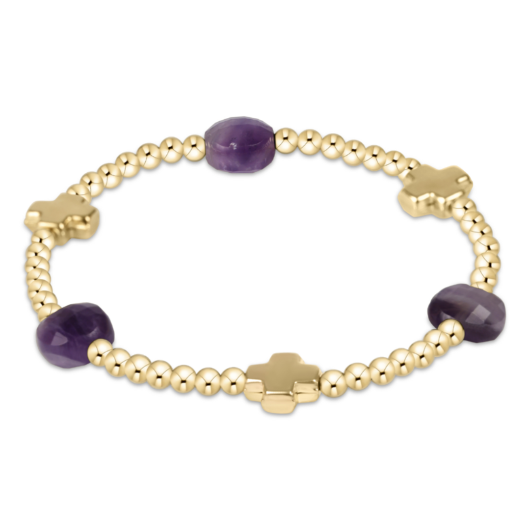 Signature Cross Admire Pattern 3mm Bead Bracelet in Amethyst