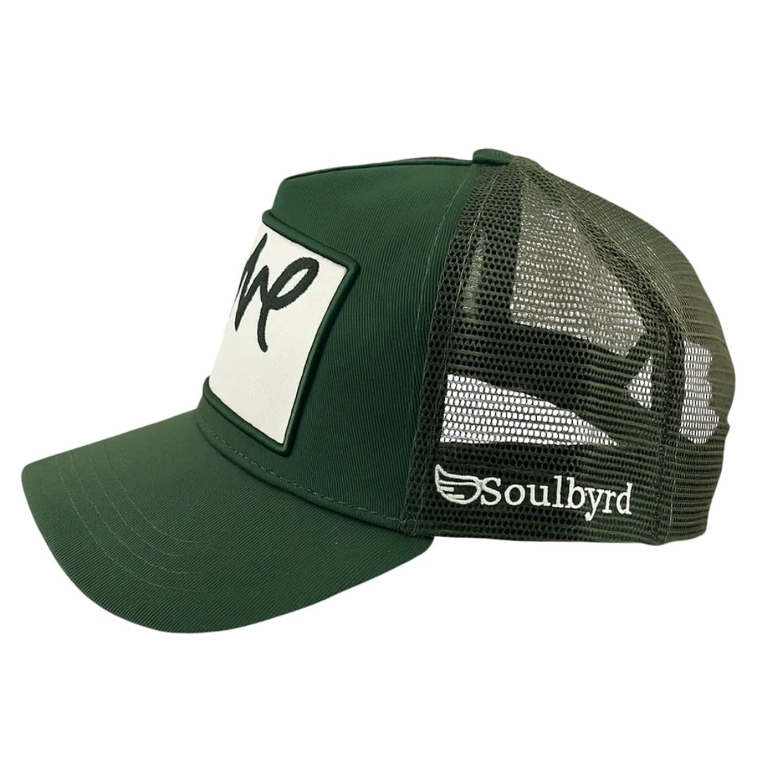 Love Cursive Trucker Hat in Hunter