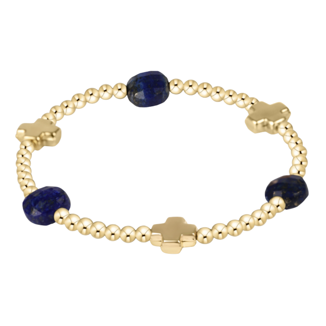 Signature Cross Admire Pattern 3mm Bead Bracelet in Lapis
