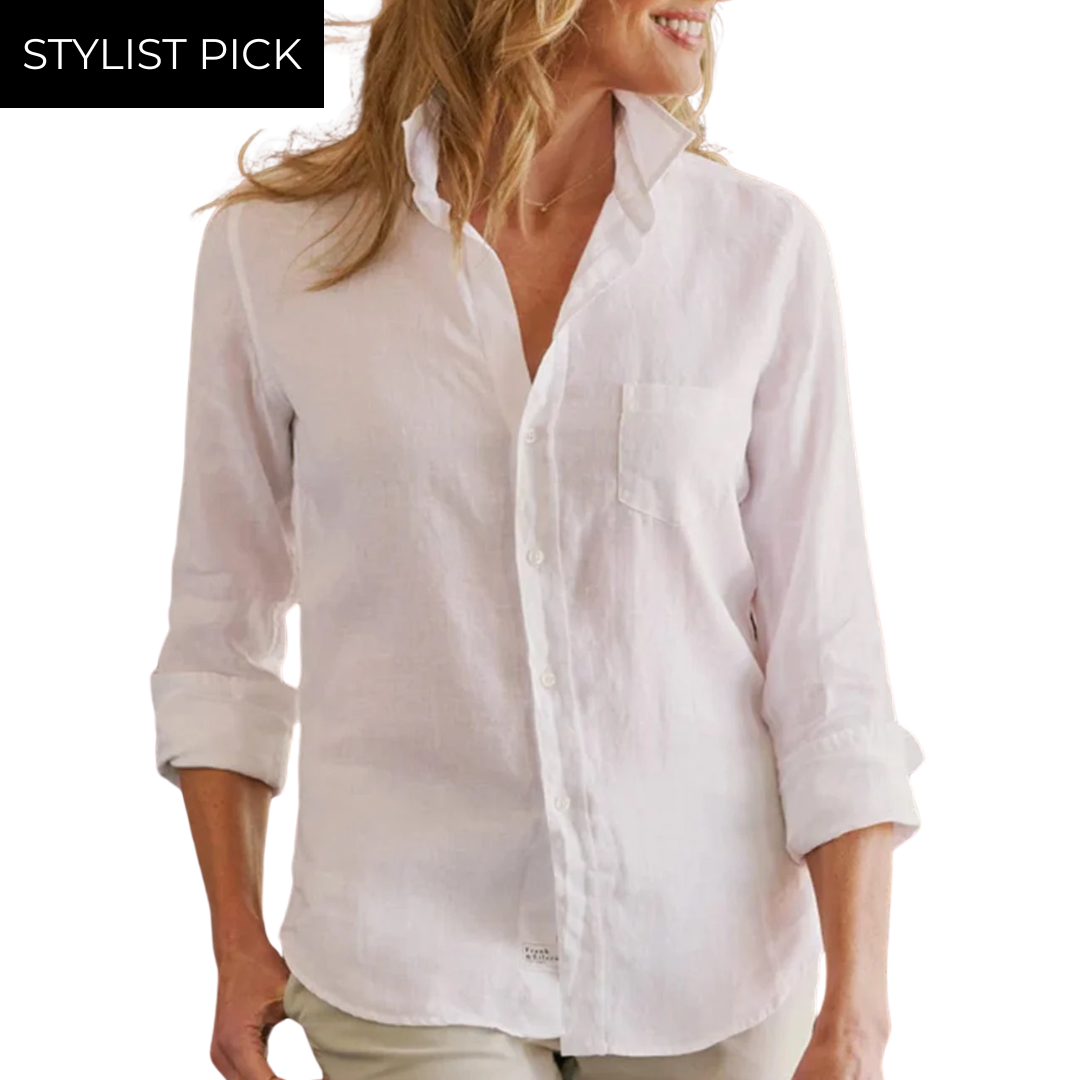 Barry Tailored Button-Up Shirt in White Linen