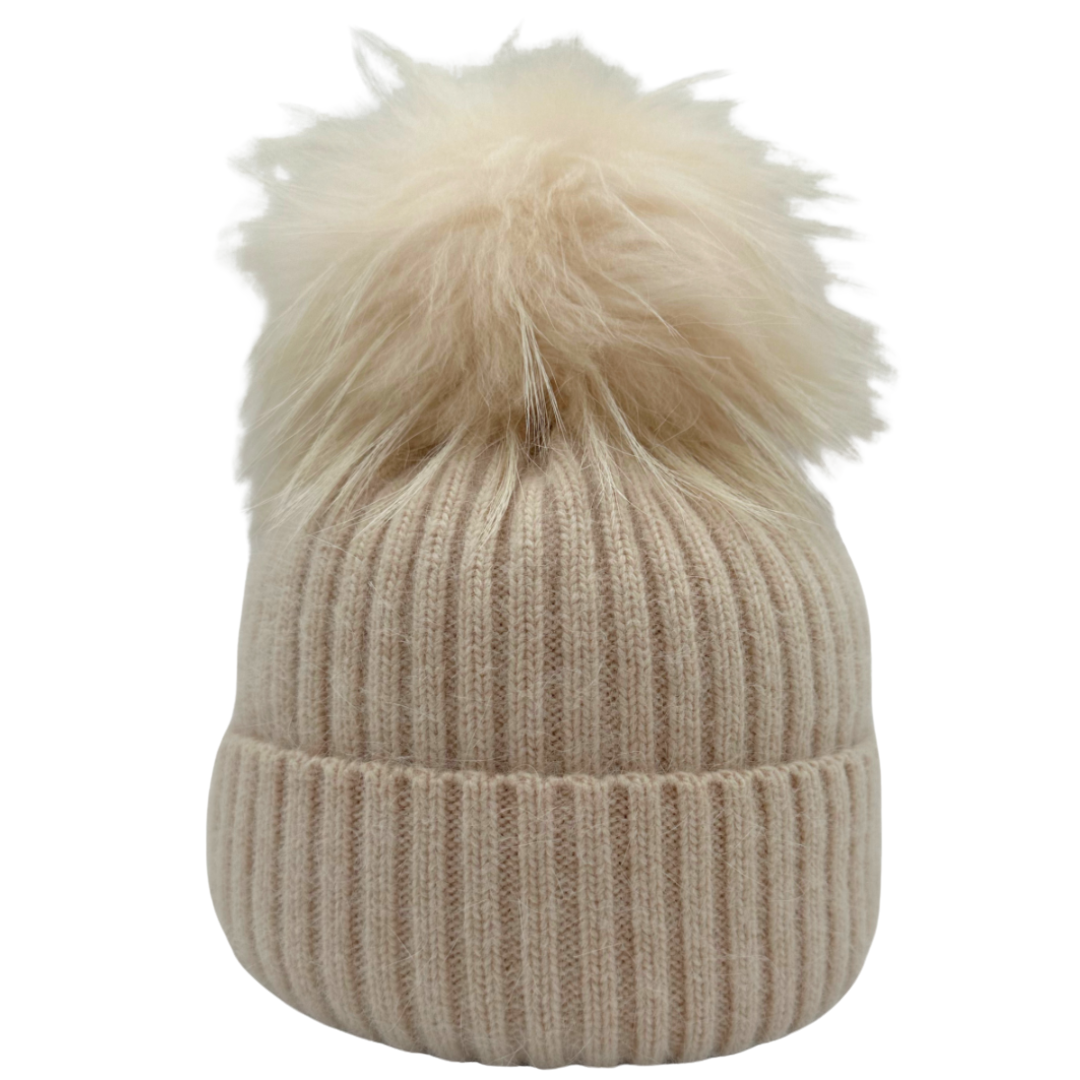 Angora/Wool Pom Hat in Cream