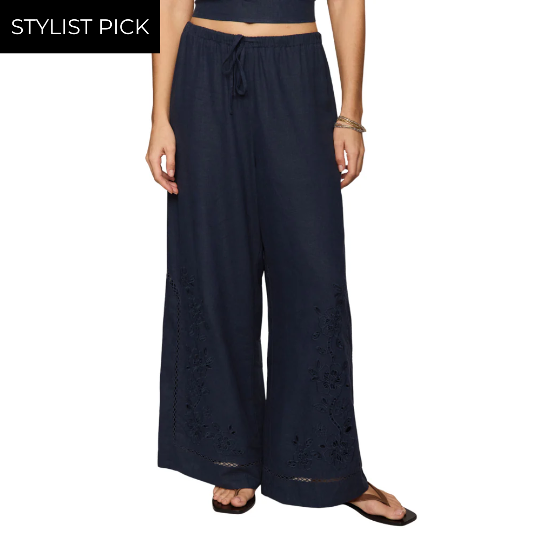 Sid Embroidered Woven Pants in Eclipse