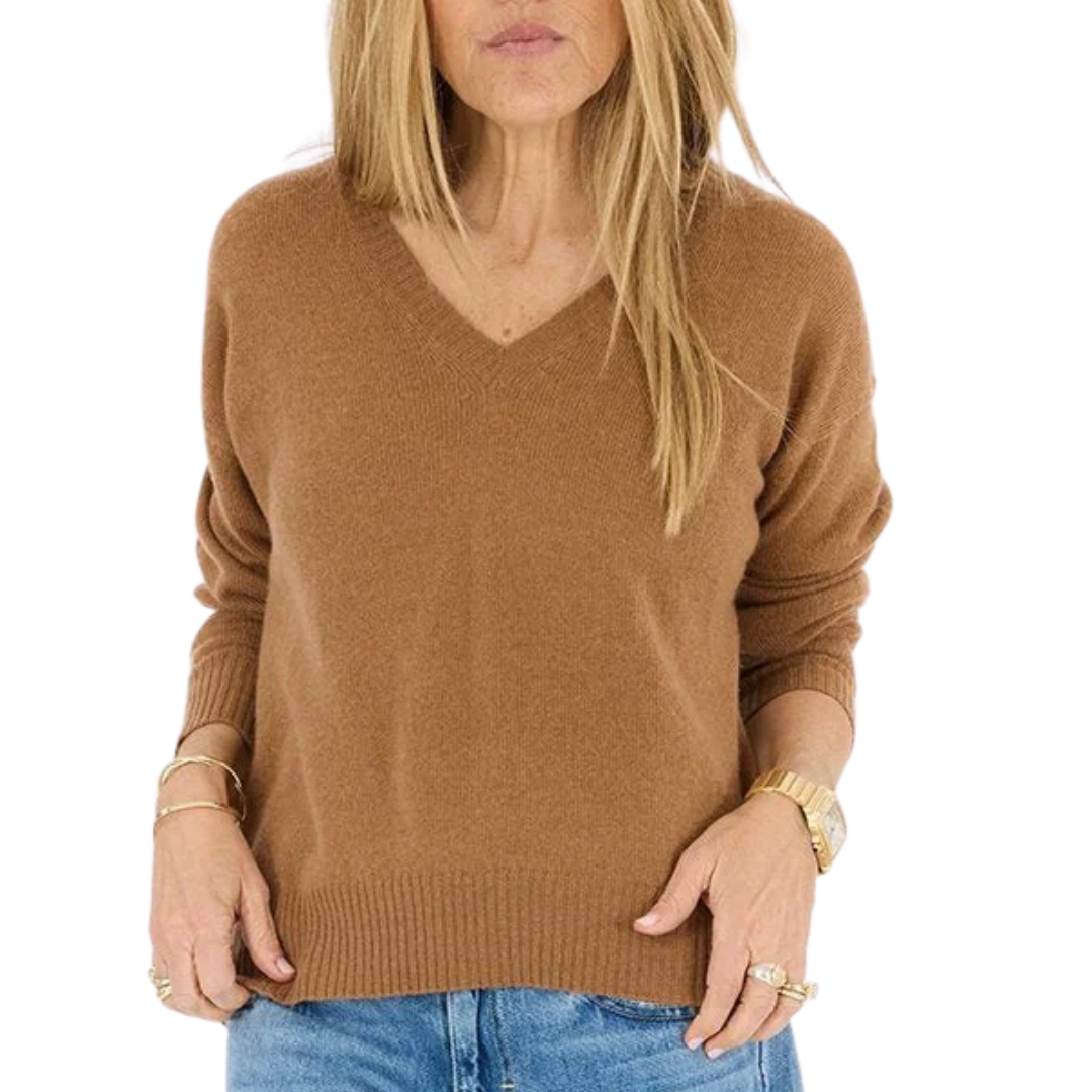 Deep V Neck Love Sweater in Sienna Brown