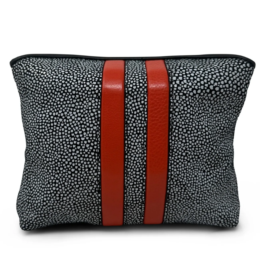 Small Fold Pouch Crazy Paving in Black White Red Stripe