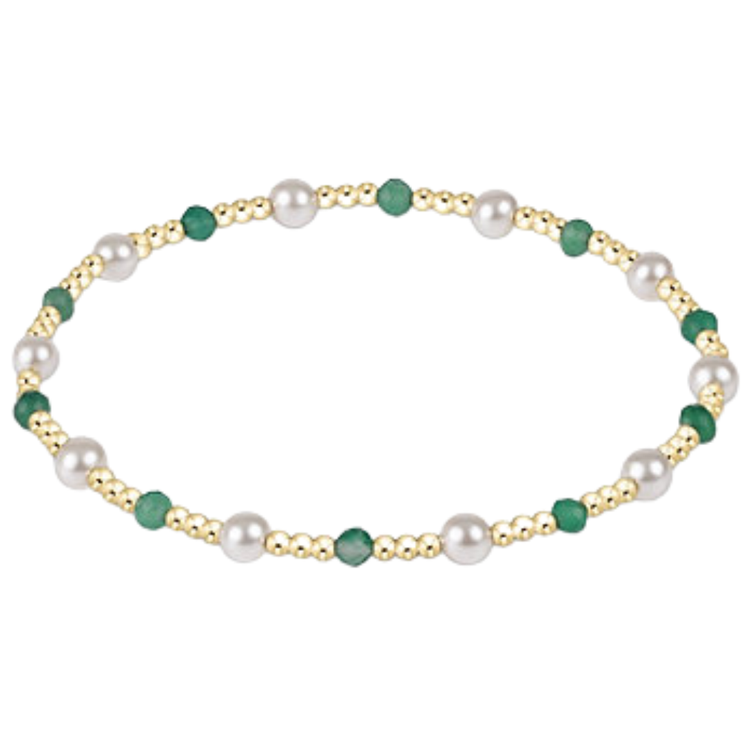 Pearl Sincerity Pattern 4mm Bead Bracelet in Green Onyx