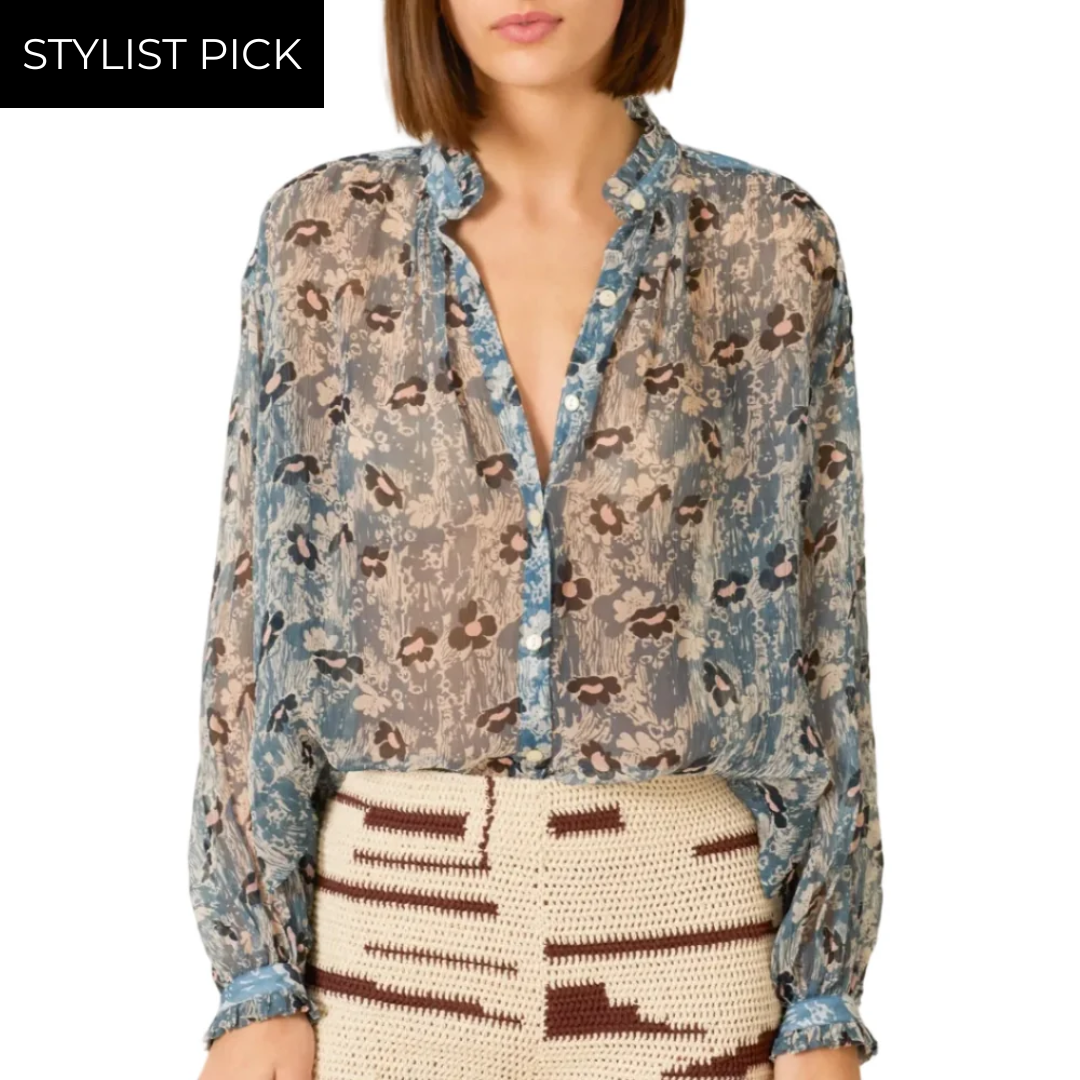 Poet Water Flower Blouse in Medium Blue
