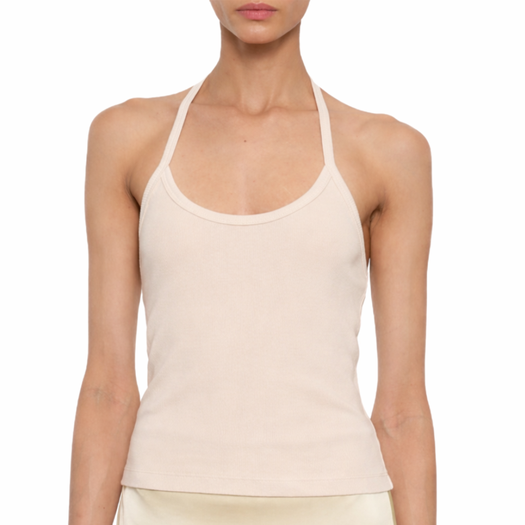 Cotton Rib Halter in Pearl Grey