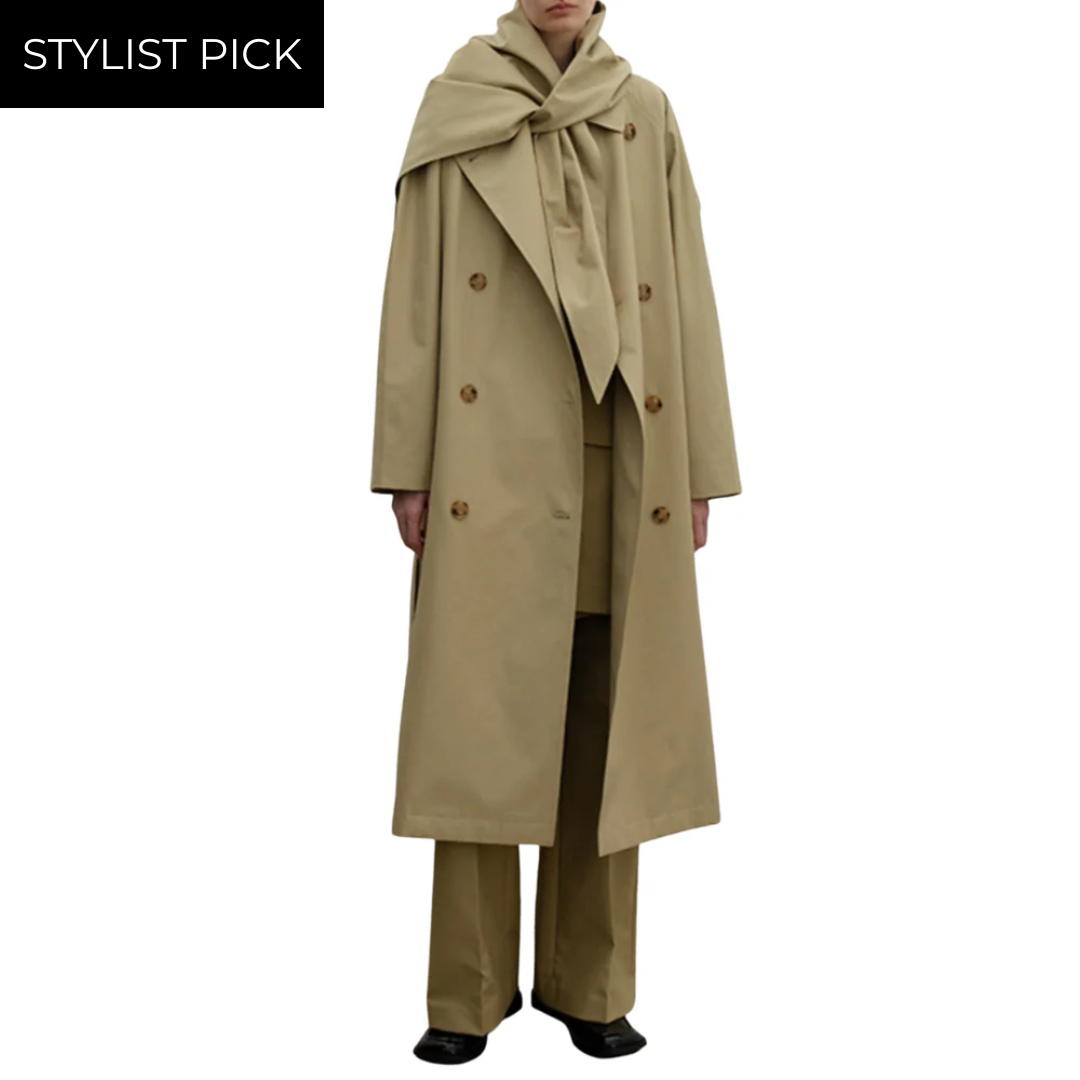 Scarf Trench Coat in Khaki