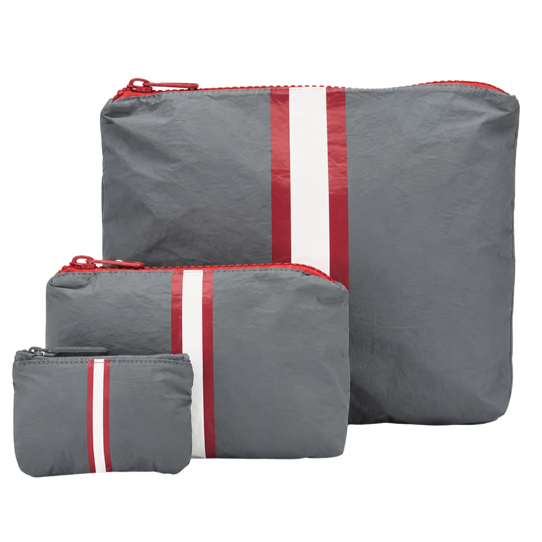 Three-Piece Pouch Set in Triple Lines