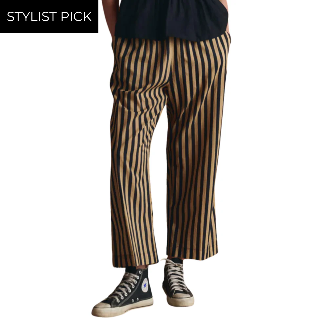The Everyday Pull On Pant in Khaki/Black Club Stripe