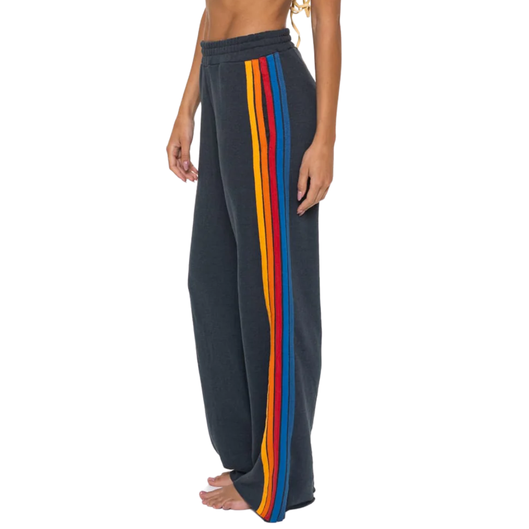 5 Stripe Wide Leg Pocket Sweatpants in Charcoal