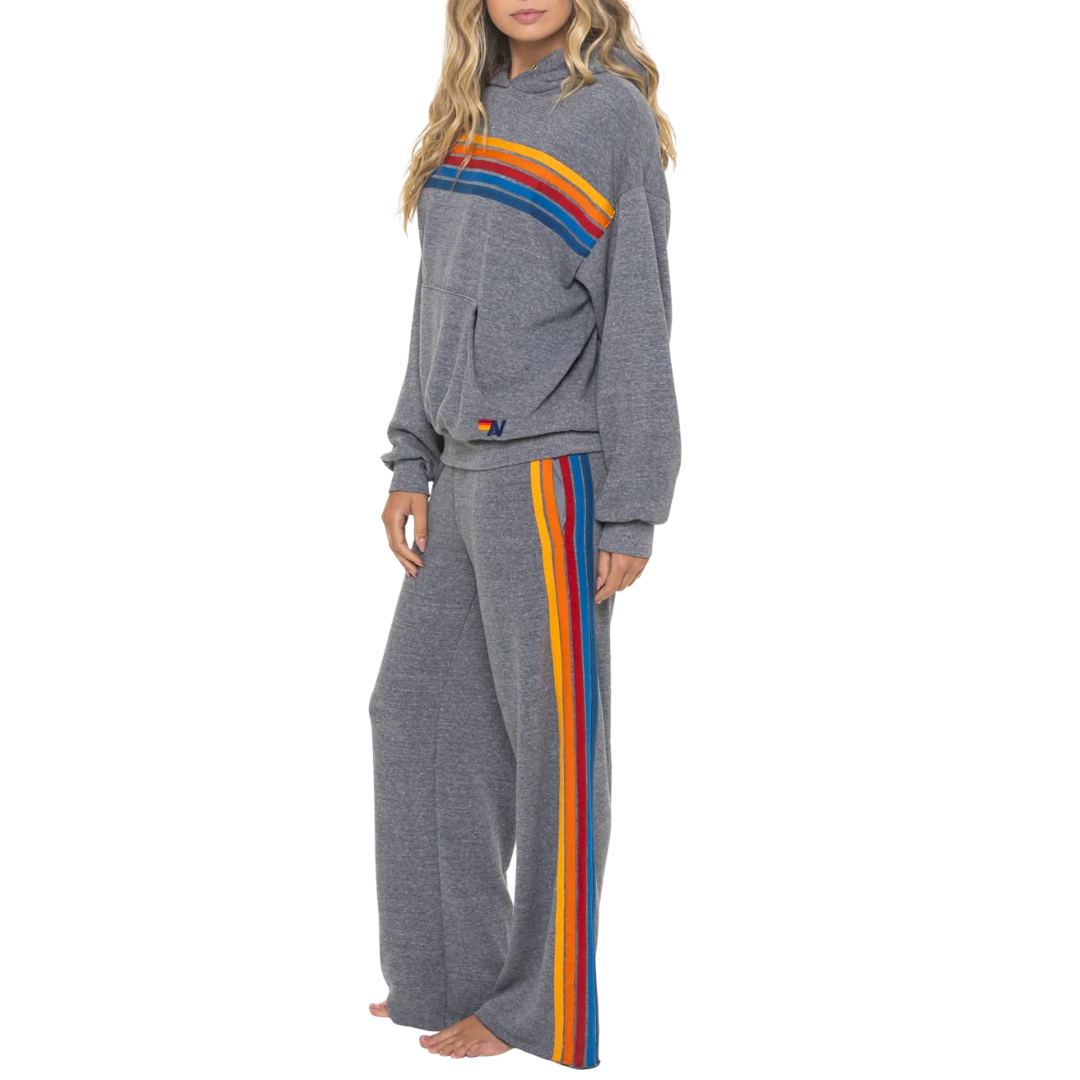 5 Stripe Wide Leg Pocket Sweatpants in Heather Grey