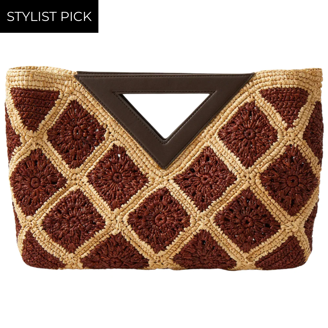 Raffia Vesper Clutch in Espresso Multi